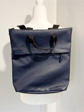 Rains 2 Way Tote Backpack Navy Blue Fair/poor Condition Polyurethane Polyester